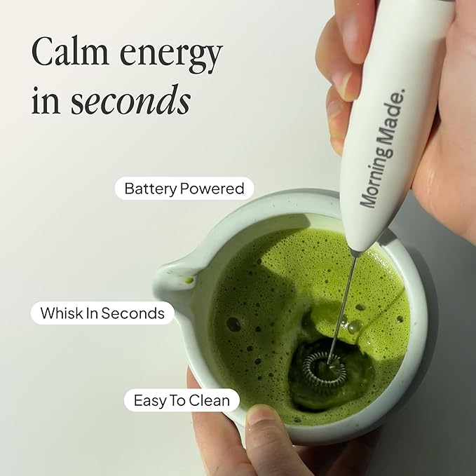 Morning Made | Electric Matcha Whisk | Alternative To Traditional Bamboo Whisk - Electric Frother With Protective Kitchen Counter Stand - Achieve Perfect, Creamy Matcha Froth