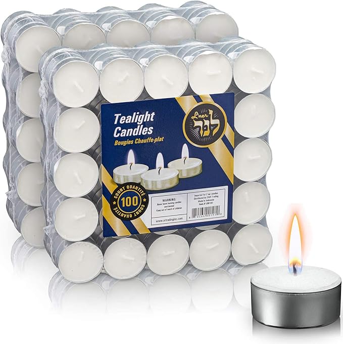 L'ner Tea Light Candles – Set of 200 Unscented Tea Lights – Burns Aprx. 4 Hours – Party & Ambience Candles – Restaurant Decorations