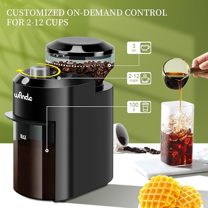 Wancle Electric Burr Coffee Grinder - Adjustable with 28 Precise Grind Settings for 12 Cups - Professional Coffee Bean Grinder (Plastic, Black+Grey)