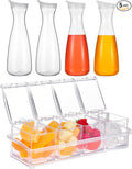 Honeydak 5 Pcs Mimosa Bar Supplies Include 4 Pcs 47 oz Plastic Carafe with Lids Clear Round Juice Pitcher Containers 1 Seasoning Box with Lid and Spoon for Christmas Party Serving Storage (Clear)