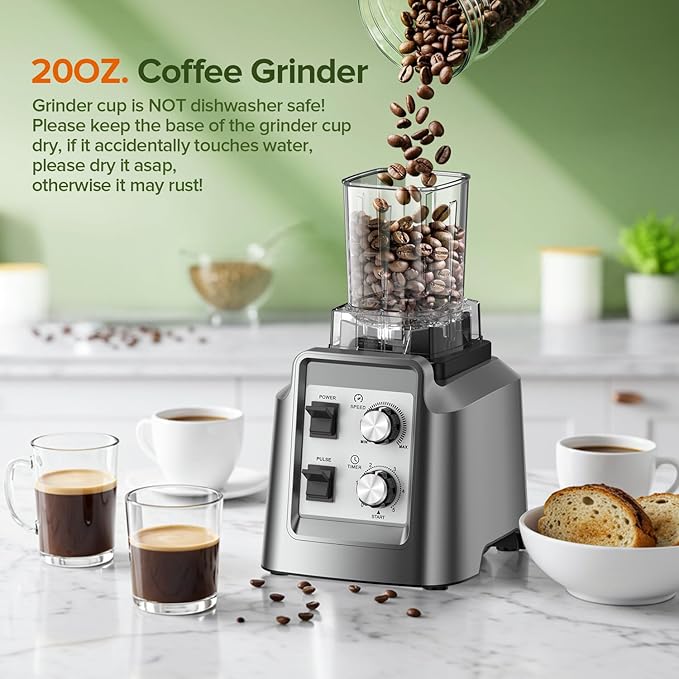 Blender, 68Oz. Countertop Blenders with 20Oz. Grinder, 28000 RPM Kitchen Blender for Smoothies, Ice Crushing, Frozen Fruits, Self-Cleaning, Speed Adjustable