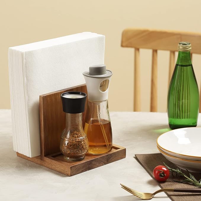 Napkin salt pepper holder Wooden Napkin Holder for Salt and Pepper Shakers Caddy,Suitable for Kitchen, Restaurant, Bar, Office, Parties, Home Décor