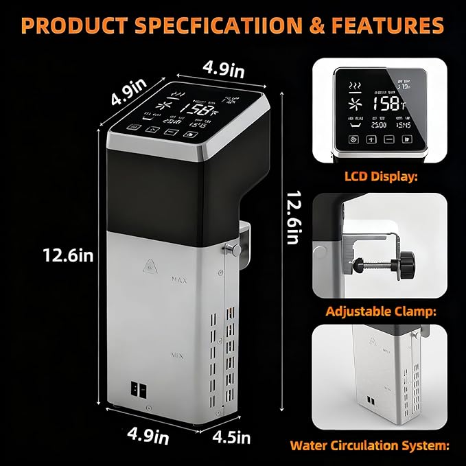 Commercial Sous Vide Precision Cooker 1400W | Fast-Heating Immersion Circulator | Thermal Sous Vide Machine with Accurate Temperature & Timer | IPX7 Waterproof | Quiet | For Restaurants & Home Kitchen