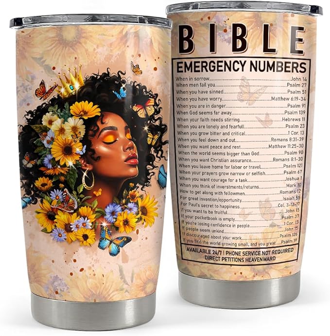 Black Woman Tumbler 20oz Stainless Steel Insulated Travel Mug Cup for Women Girls Gifts for Birthday Christmas