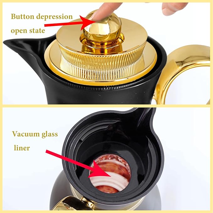 Insulated Thermal Coffee Carafe, 33 oz, Arabic-Style Coffee Pot,Insulated Carafe Flask for Coffee Hot Cold Drink Tea,Housewarming Ornaments (Black)