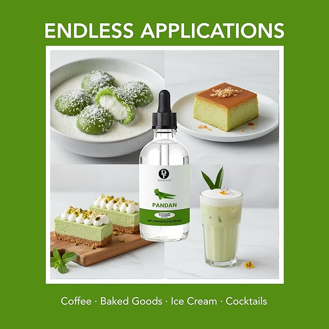 Dolce Flav Pandan Extract, Water Soluble – 2 oz | Southeast Asian Flavoring for Baking, Desserts, Beverages & Syrups – Sugar Free, Kosher, Allergen Free