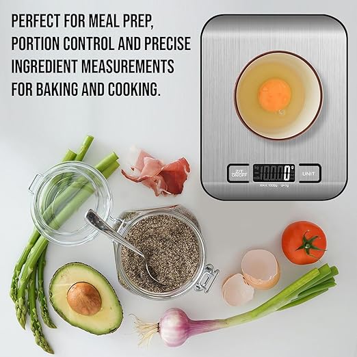 Food Kitchen Scale, Digital Food Scale with LCD Display Weight Measurement, 304 Stainless Steel, Kitchen Essentials and Accessories for Baking Cooking and Meal Prep