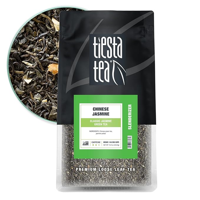 Tiesta Tea - Chinese Jasmine, Loose Leaf, Classic Jasmine Green Tea, Premium Blend, Medium Caffeinated, Make Hot or Iced Brews Up to 200 Cups, 16 Ounce Resealable Bulk Pouch