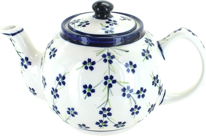 Blue Rose Polish Pottery - Blue Willow Medium Teapot - 4 Cup Capacity - Hand-Painted Polish Pottery Ceramic Coffee & Tea Server