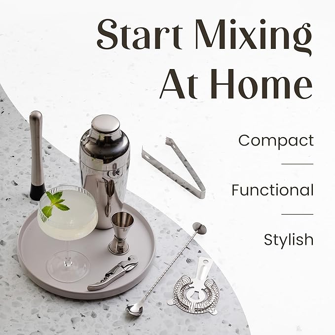 Mixology Bartender Kit: 10-Piece Bar Tool Set with Bamboo Stand | Perfect Home Bartending Kit and Martini Cocktail Shaker Set for a Perfect Drink Mixing Experience | Fun Housewarming Gift (Silver)