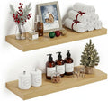 Vivelove Oak Floating Shelves 24 inchs Long, 9.1” Deep Bathroom Shelves Wall Mounted for Bedroom, Living Room, Kitchen, Office, Rustic Home Decor, Wall Shelves with Invisible Brackets, Set of 2