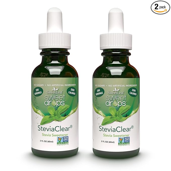 SweetLeaf Sweet Drops- Flavored Stevia Liquid Sweetener, Organic Stevia Extract, Zero Calorie, Gluten Free, Keto Friendly, Non GMO, Natural Flavor, Sugar Alternative- Stevia Clear, 2 Fl Oz (Pack of 2)