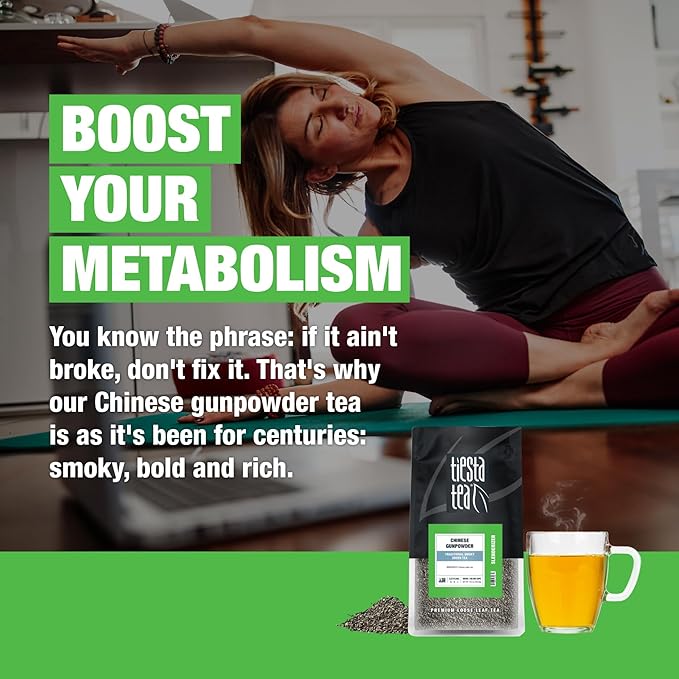 Tiesta Tea - Chinese Gunpowder, Loose Leaf, Traditional Smoky Green Tea, Premium Aromatic Blend, Medium Caffeinated, Make Hot or Iced & Brews Up to 200 Cups, 16 Ounce Resealable Bulk Pouch