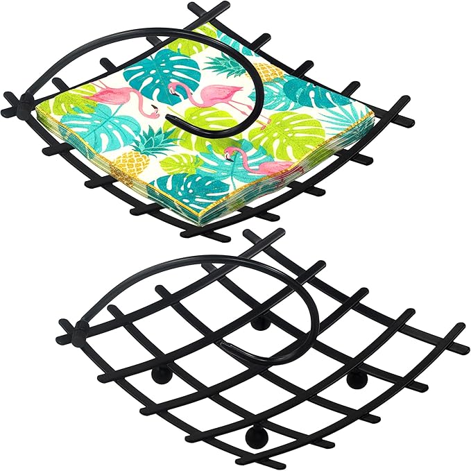 Amazing Abby Steel Luncheon Napkin Holder (8"x8") (2-Pack), Heavy-Duty Metal Napkin Dispenser with Weighted Arm and Non-Slip Pads, Great for Kitchen Counter, Dining Table, Outdoors, Picnics, and More