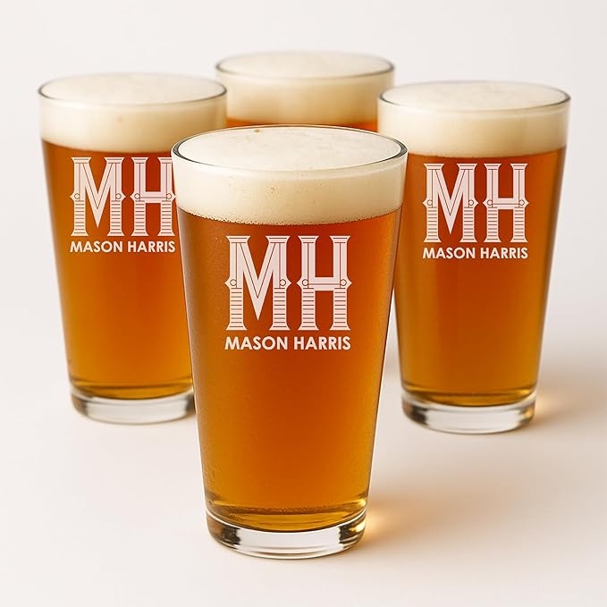 Custom Beer Glass Gifts for Men - Personalized Drinking Pint Glasses Etched for Husband, Dad, Boyfriend - Great for Valentine's, Housewarming, Birthday, Anniversary