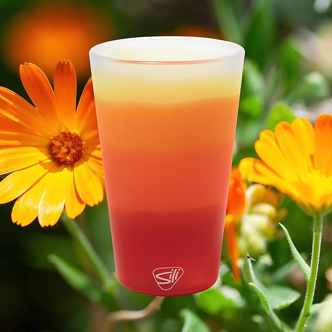 Silipint 16oz Silicone Pint Glass – Unbreakable BPA-Free Reusable Silicone Drinking Cup – Flexible Dishwasher Microwave & Freezer Safe – Stemless Glass for Water Coffee Smoothies (Marigold)
