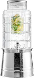 Style Setter Patchwork Beverage Dispenser Cold Drink Dispenser w/ 2.4-Gallon Capacity Glass Jug, Ice Insert, Fruit Infuser, Galvanized Base, Leak Proof Spigot Great for Parties Weddings