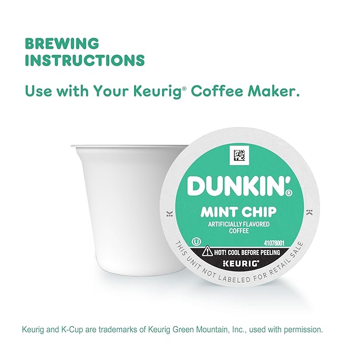 Dunkin’ Mint Chip Artificially Flavored Coffee, Keurig K-Cup Pods, 22 Count Box (Pack of 4)