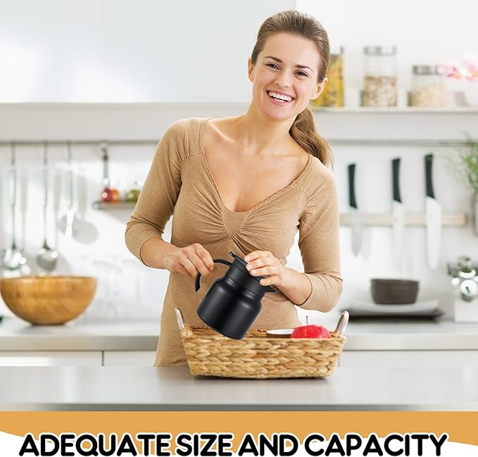2 Pcs Thermal Coffee Carafe for Keeping Hot/Cold Stainless Steel Small Coffee Creamer Container Double Wall Vacuum Insulated Tea pot Beverage Dispenser for Milk Hot Chocolates(Black,27 oz)