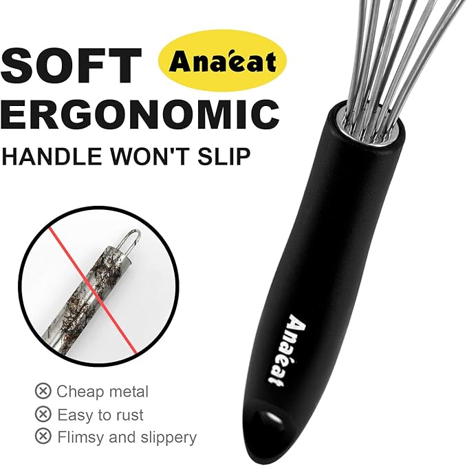 3 Packs Stainless Steel Whisk Set - Balloon Whisk, Anaeat Thick Stainless Steel Wire ＆ Strong Handles, Egg Beater for Cooking, Blending, Whisking, Beating and Stirring (9"+11"+12")
