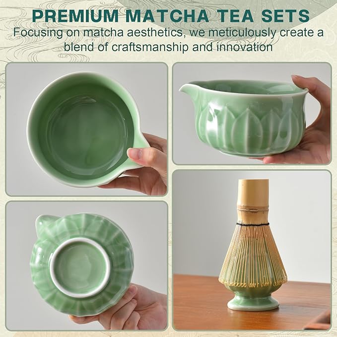 ZentButCool Matcha Set Includes Ceramic Matcha Bowl, Bamboo Whisk (Chasen), Scoop, Stainless Steel Matcha Sifter, And Whisk Holder (Off - White)