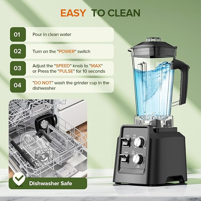 Blender, Blender for Smoothies with 68Oz. Pitcher and 20Oz. Grinder, 28000 RPM Countertop Blenders for Kitchen, Ice Crushing, Frozen Fruits, Timing Setting, Speed Adjustable, Black
