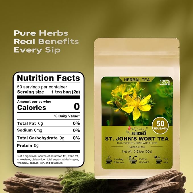 FullChea - St. John's Wort Tea, 50 Teabags - Premium Dried St Johns Wort Herb - Non-GMO - Natural Caffeine-Free Herbal Tea - Your Ideal Relaxation Break