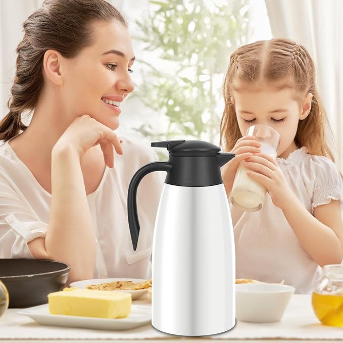 70oz Thermal Coffee Carafe Insulated Coffee Thermos Airpot, Stainless Steel Coffee Carafes Urn For Keeping Hot, Double Walled Insulated Vacuum Flask, Hot Beverage Drink Tea Coffee Dispenser, White