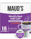 Maud's Half Caff Coffee Pods, 18 ct, Medium Roast Coffee in Recyclable Single Serve Pods – 100% Arabica Coffee, Compatible with Keurig K Cups Maker