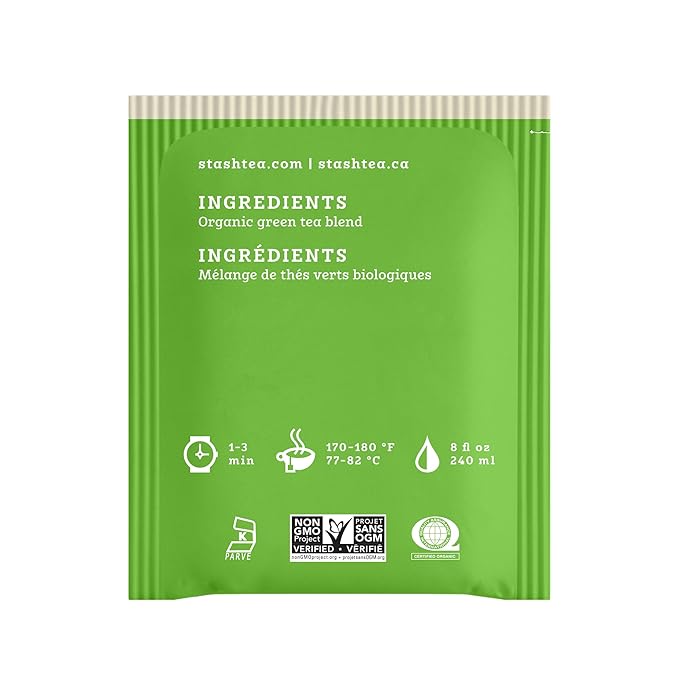 Stash Tea Organic Premium Green Tea, Caffeinated, Non-GMO Project Verified, Serve Hot or Iced, 96 Tea Bags, 16 count (6 pack)