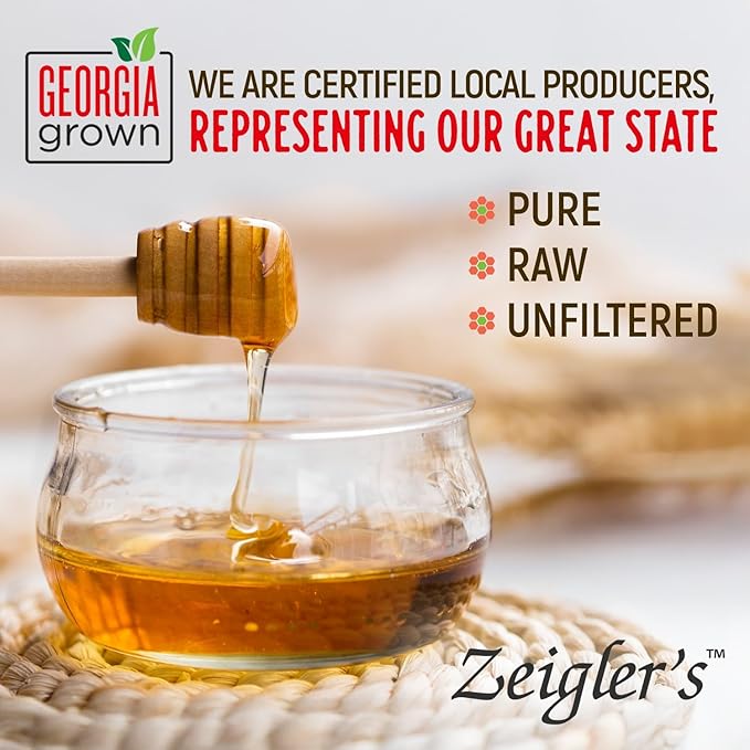 Zeigler's Wildflower Honey, 32 Oz – 100% Natural, Raw & Unfiltered, Georgia Grown Certified – Pure Southern Honey – Great for Tea, Baking, Yogurt, Toast
