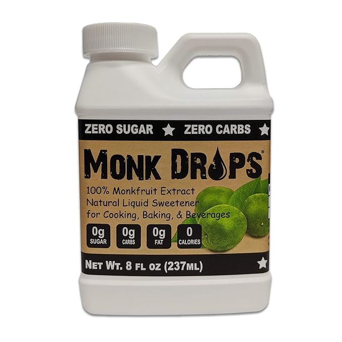 Monk Drops - 100% Monkfruit Liquid Sweetener, Zero Glycemic, Zero Calories, Zero Sugar, No Added Water, Concentrated Monk Fruit (350 Servings) (Original, 8 Fl Oz Jug)