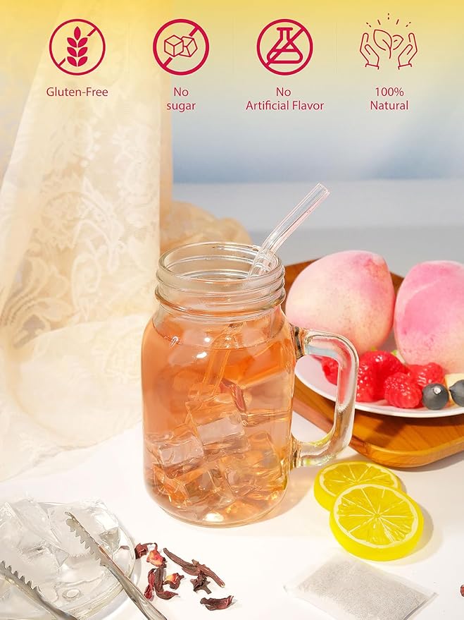 TeeLux Mango Peach Iced Tea, Rosehips Tea with Hibiscus & Chamomile & Lemon Balm, Refreshing Tart & Sweet Taste, Caffeine Free, 100 Count