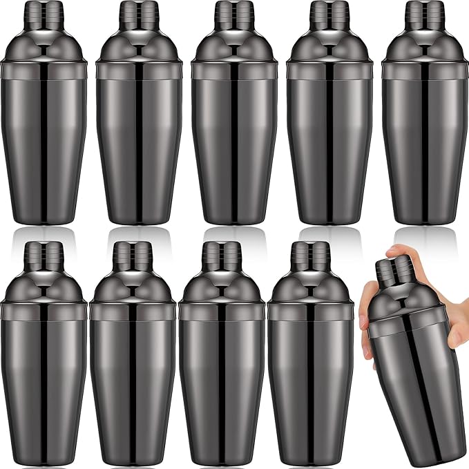 Nitial 9 Pcs Bar Cocktail Shaker Professional Stainless Steel Martini Drink Mixer Built-in Strainer for Bartending No Leaks Boston Shaker for Bar Party Drink Tool (Black,18.6 oz)