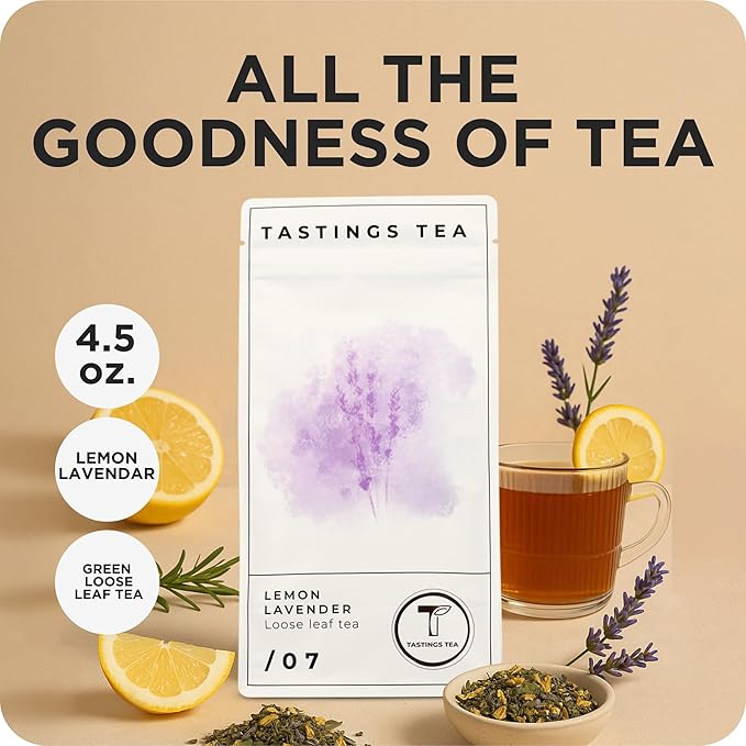 Tastings Tea Lemon Lavender Loose Leaf, 4.5 oz | Black Citrus Blend & Fruit Infusion | Medium Caffeine | Natural Antioxidants for Wellness | Small Batch & Sustainably Sourced | Resealable Pouch