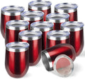StarSpeed 12oz/12 Pack Wine Tumbler with lid, Stainless Steel Travel Mugs Stemless Double Wall Insulated Coffee Cup, Insulated Wine Glasses Travel Tumbler for Cold & Hot Drinks(Transparent Red,12)