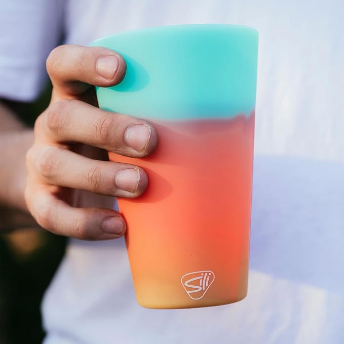 Silipint 16oz Silicone Pint Glass – Unbreakable BPA-Free Reusable Silicone Drinking Cup – Flexible Dishwasher Microwave & Freezer Safe – Stemless Glass for Water Coffee Smoothies (Aurora)