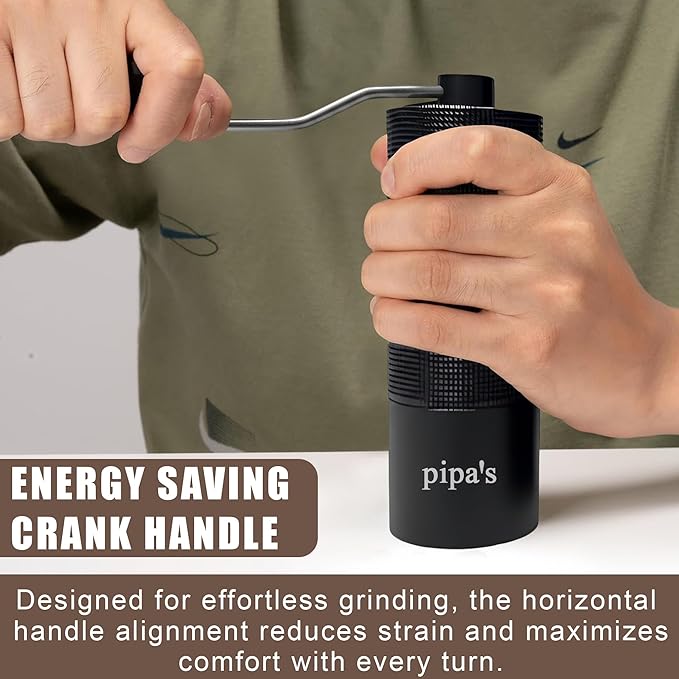 pipa’s Manual Coffee Bean Grinder with Brush (35g) | Stainless Steel Burr Mill, Adjustable Coffee Grinder for Espresso, Pour Over, French Press & Cold Brew | Coffee Hand Grinder for Home & Outdoor