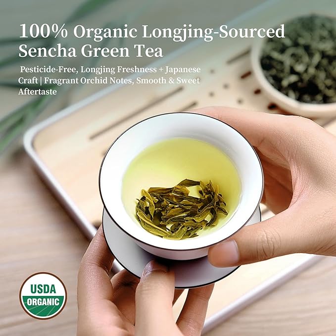 ZenVerdant USDA Organic Sencha Green Tea, 12oz | Dragon Well Infused Loose Leaf | Antioxidant-Rich
