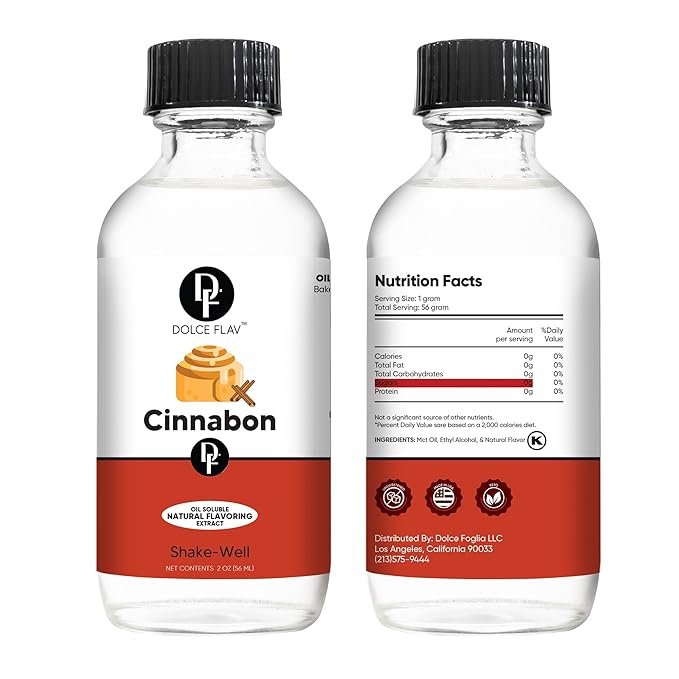 Dolce Flav Natural Cinnabon Extract – 2 Ounce Oil-Soluble Kosher, Sugar-Free, Concentrated Spicy Cinnabon Flavoring for Baking, Smoothies & Desserts, Includes Measured Dropper