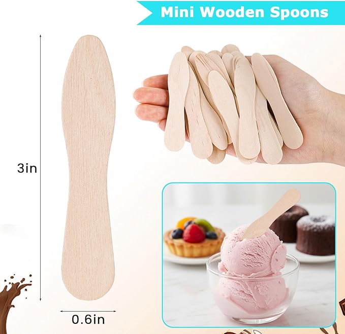 HANSGO Mini Wooden Tasting Spoons 100-Piece – 3″ Small Wooden Dessert & Ice Cream Spoons for Parties, Weddings, Sampling & Crafts