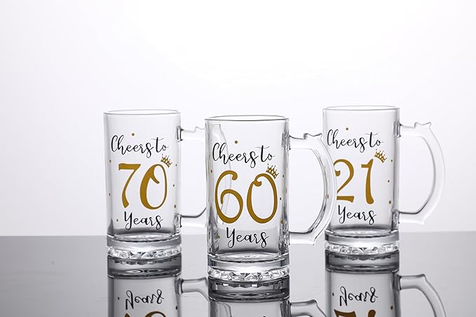60th Birthday Gift，Men and Women Cheering 60th Birthday Beer Mugs，Cheers to the 60th Anniversary Beer Glass，60th Birthday Party Wedding Anniversary Decorative Gift, 18 Ounce (Cheers to 60 Years)