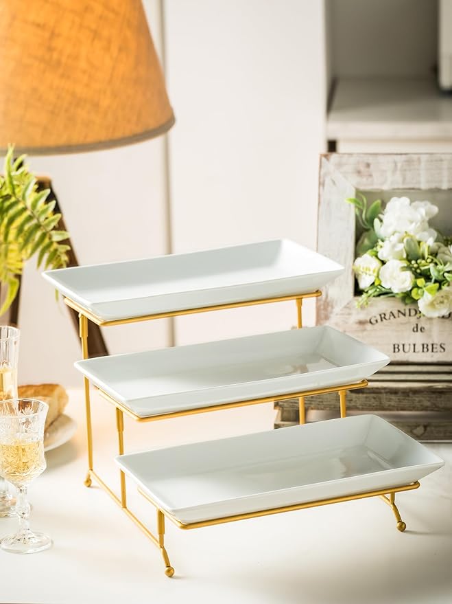YHOSSEUN Large 3 Tier Serving Tray with Serving Stand, Serving Dishes for Entertaining, Tiered Serving Tray for Valentines Day, Suitable for Dessert Table Display Set Catering Supplies, 12 inch Gold
