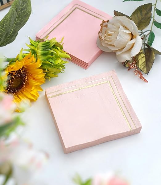 100 Pink Napkins - 4 Assorted Designs l 3-Ply Cocktail Napkins Folded 5 x 5 Inches l Bar Napkins Disposable Party Napkins Paper Napkins Dinner for Wedding Baby Shower Birthday (Assorted Pink)