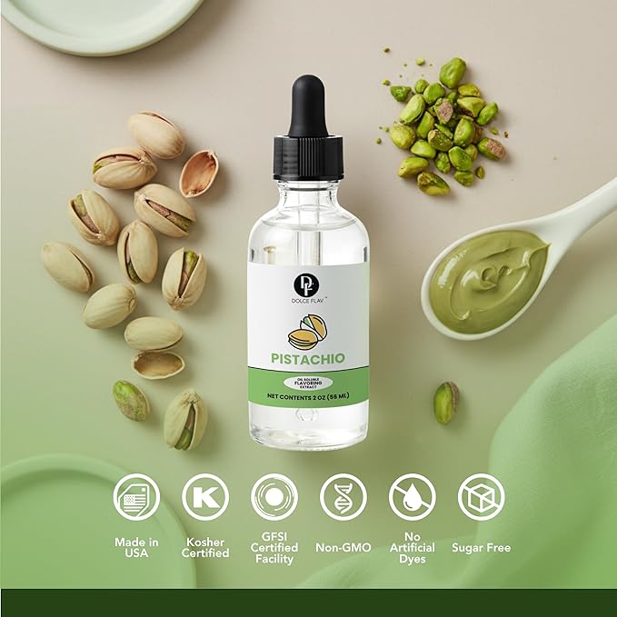 Natural Pistachio Oil Flavoring – 2 Ounce Oil-Soluble Premium Flavoring for Chocolate, Desserts & Baking | Ideal for Dubai Chocolate, Truffles, Cakes & More