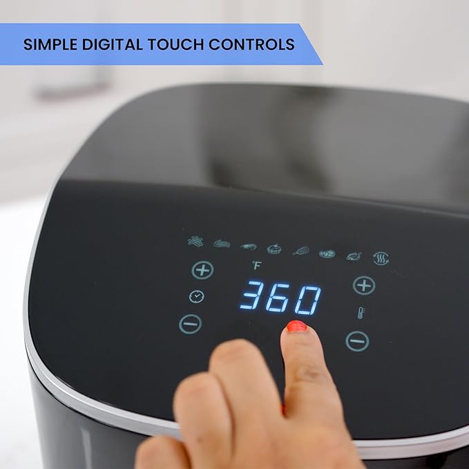 Total Chef 5 Quart Air Fryer - Aerogrill, Non-Stick Frying Basket, French Fry, Digital Touch Screen, 8 Presets, Freidora Eléctrica, Countertop Cooking Kitchen Appliance, Black