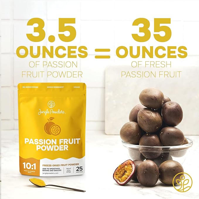 Jungle Powders Passion Fruit Powder 3.5 Ounce, Freeze Dried Passion Fruit Puree Powder for Baking Smoothies Lilikoi Granadilla Additive Free Passionfruit Purée Extract Passion Fruit Juice Supplement