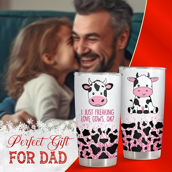 34HD Just Freaking Lover Cows OK Tumbler with Lid, 20 Oz Stainless Steel Vacuum Insulated Cow Print Cup, Farm Animal Gifts for Women Birthday Mothers Day Graduation Christmas