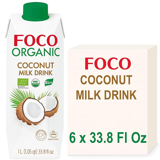 FOCO UHT USDA-Organic NON-GMO Coconut Milk Drink/Beverage 33.8 fl Oz, Pack of 6