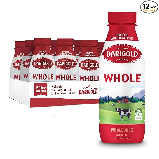 Darigold Shelf Stable Whole Milk with 12 Essential Nutrients, 15g Protein, rsBT Free - 14oz, 12 Pack (Whole)